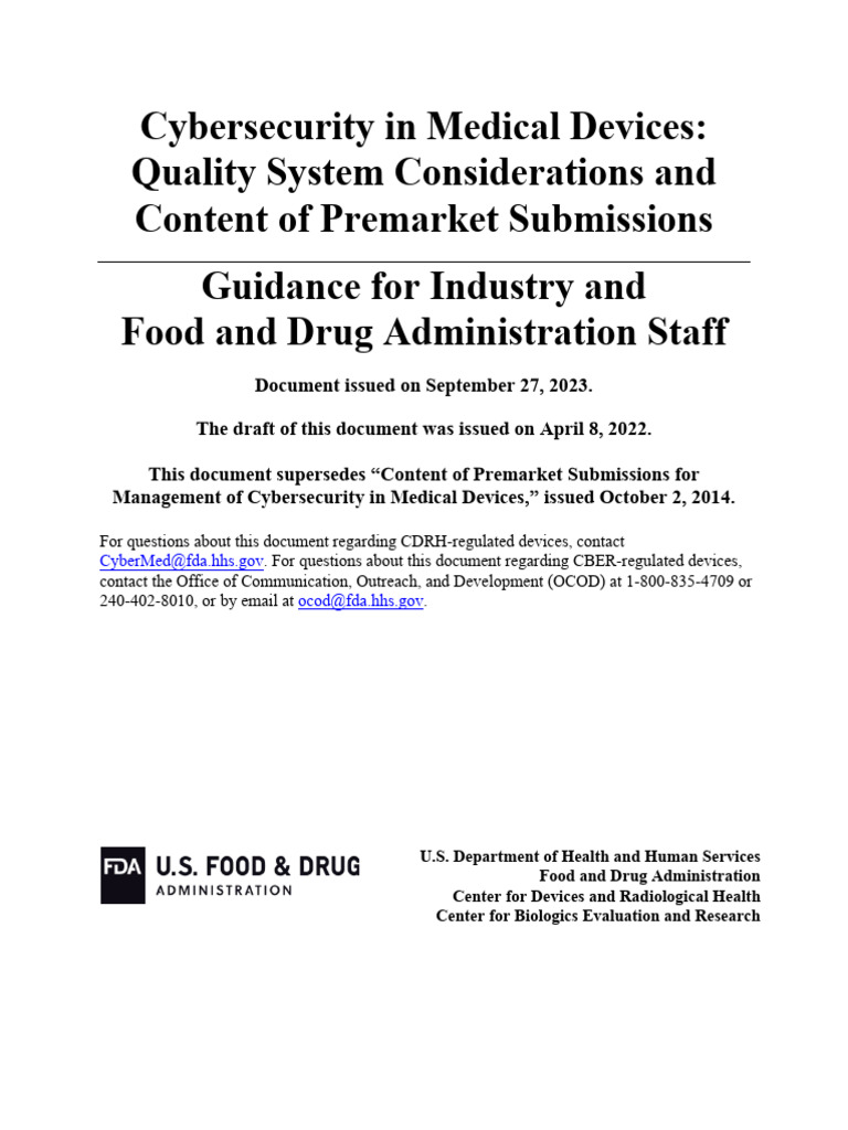 FDA Guidance-Device-Cybersecurity-Premarket | PDF | Business