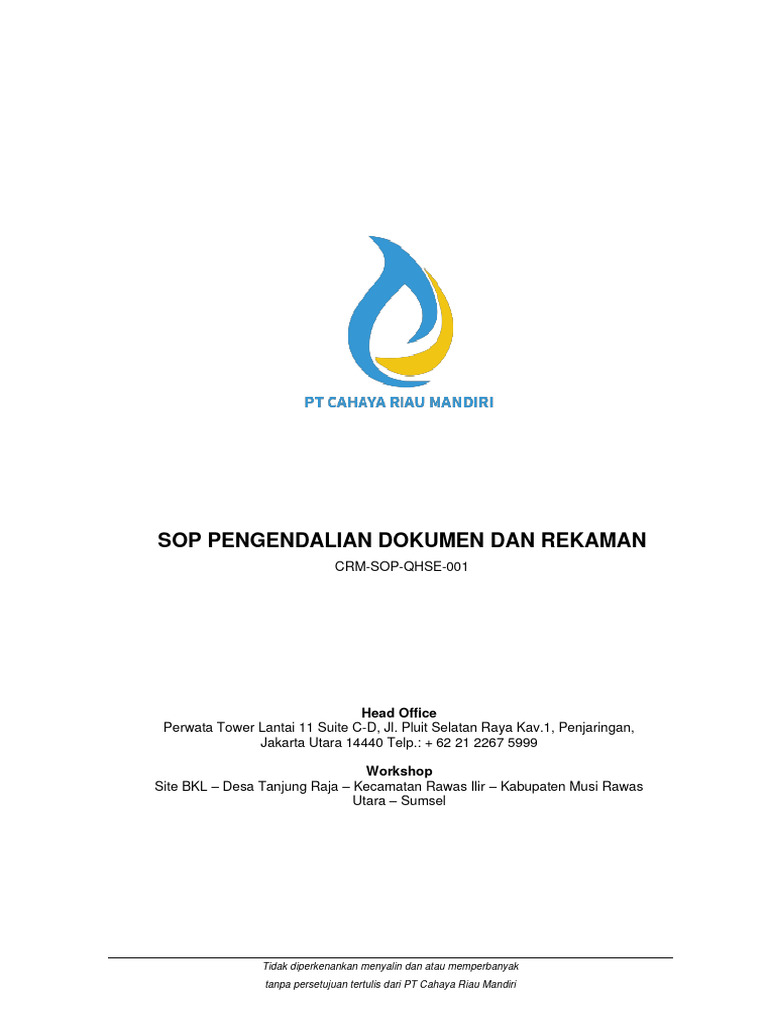 CRM SOP QHSE 001 SOP Pengendalian Dokumen Dan Rekaman PDF