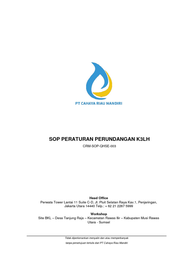 CRM SOP QHSE 003 SOP Peraturan Perundangan K3LH PDF