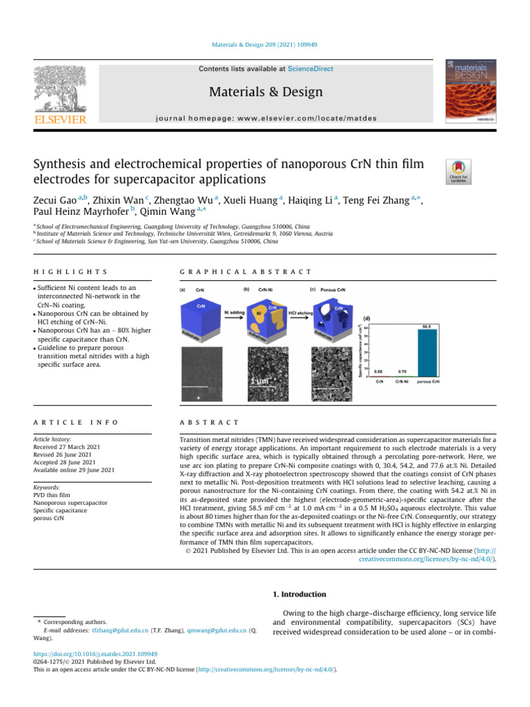 Nanoporous CrN Thin Films for Supercapacitors | PDF | Thin Film | Capacitor