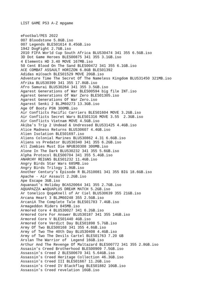 List game ps3 a z pdf