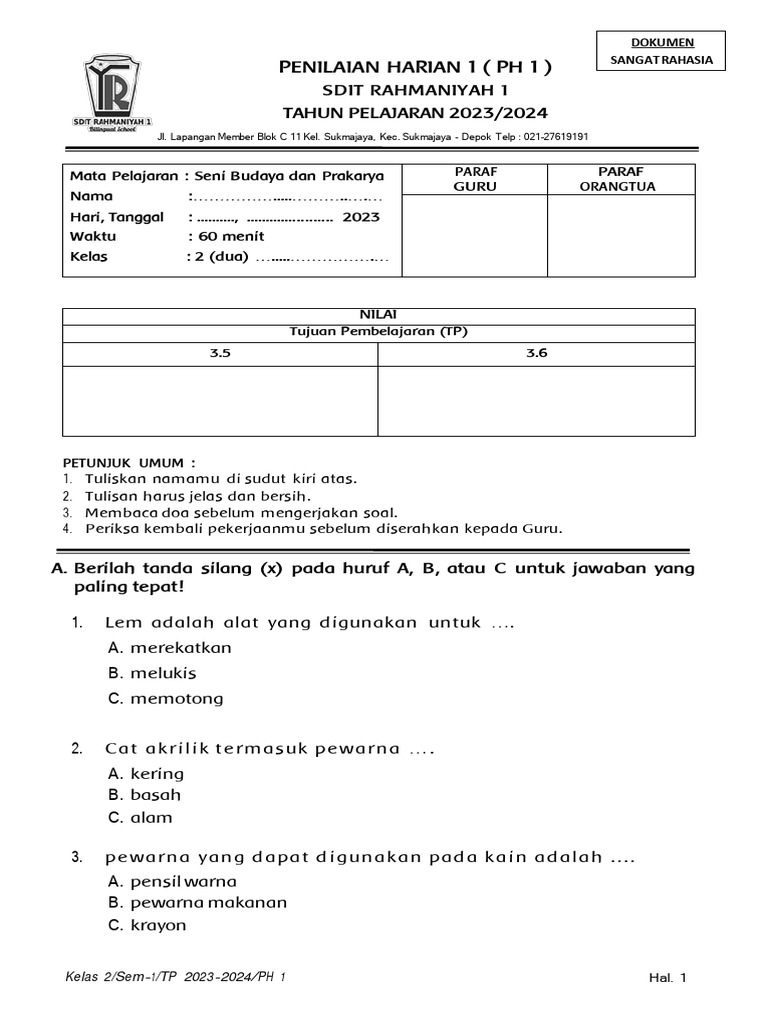 PH 1 SBDP Kelas 2 - 2224 | PDF