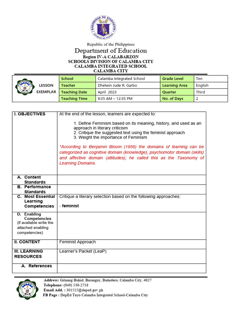 Feminism literary approach lesson plan pdf feminism gender studies