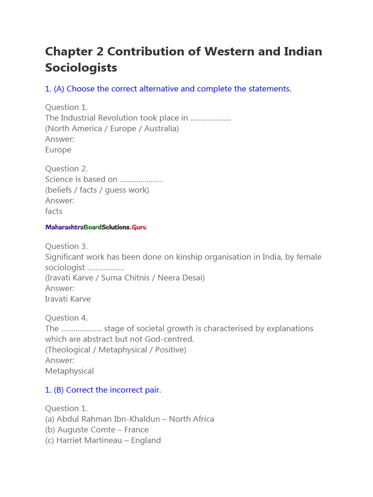 Chapter 2 Contribution of Western and Indian Sociologists PDF