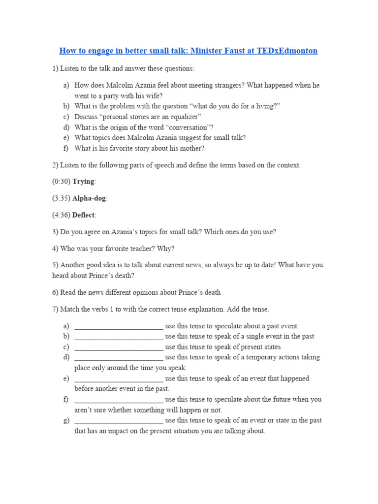 How To Engage In Better Small Talk Pdf Grammatical Tense Prince