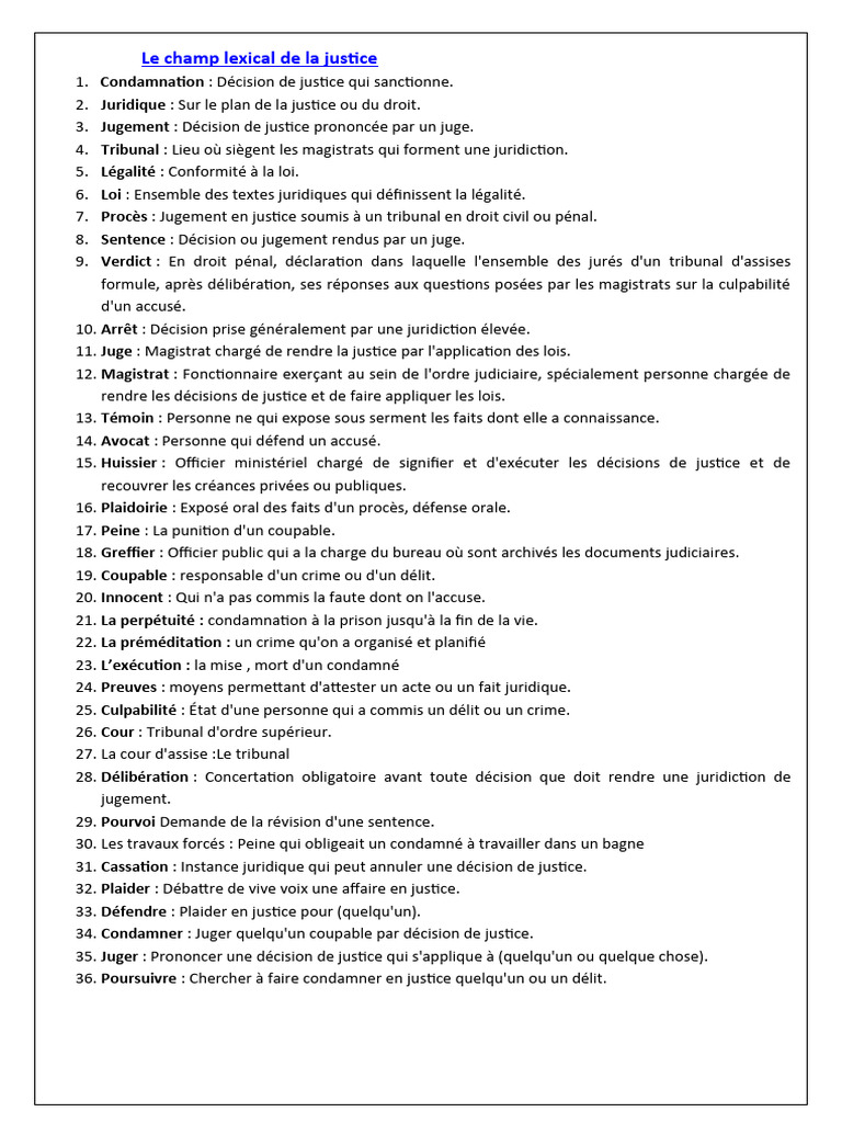 Lexique du champ lexical de la justice | PDF | Justice | Crime et violence