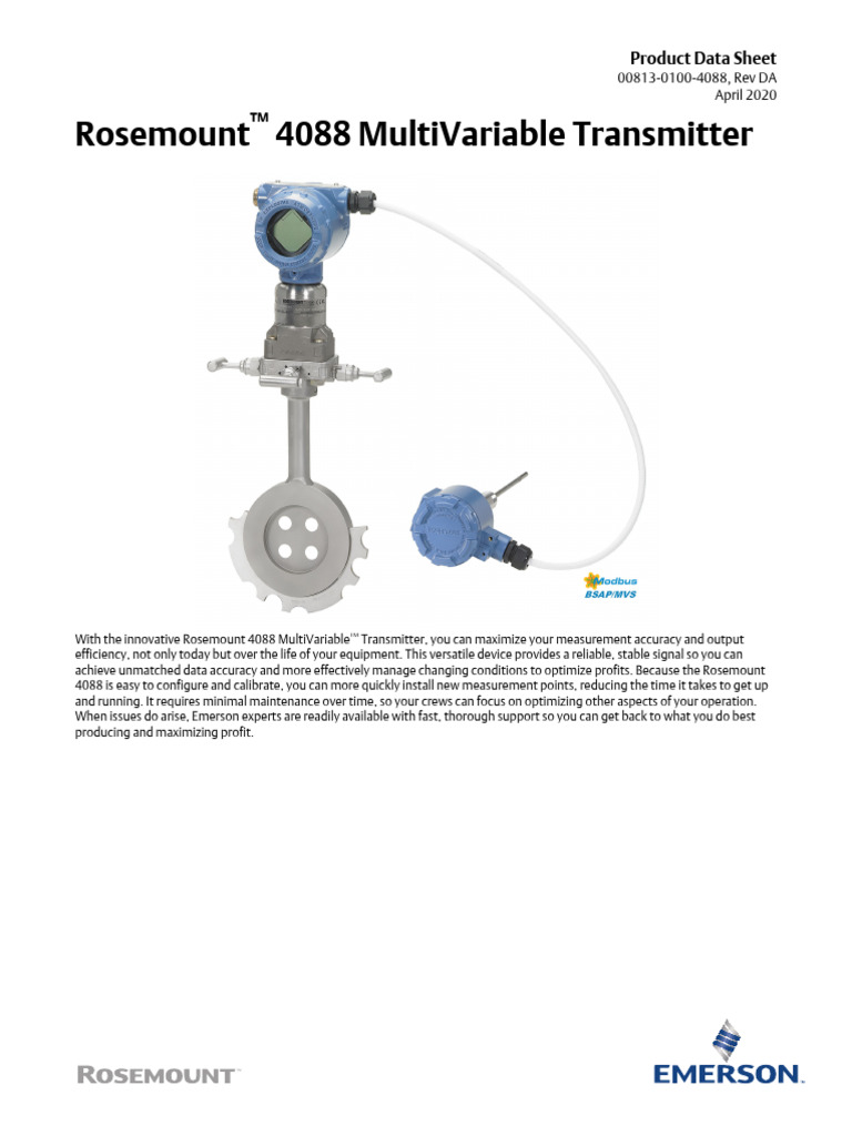 Product Data Sheet Rosemount 4088 Multivariable Transmitter en 78312