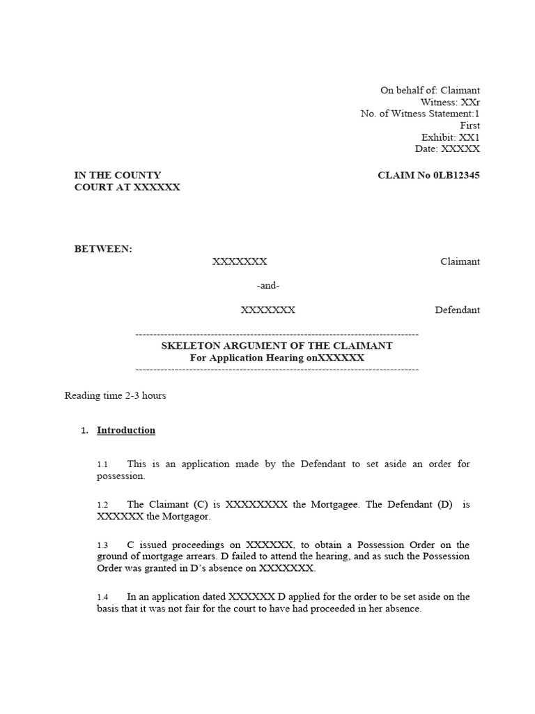 Skeleton Argument Lawset Aside (2) PDF Mortgage Loan Judgment (Law)