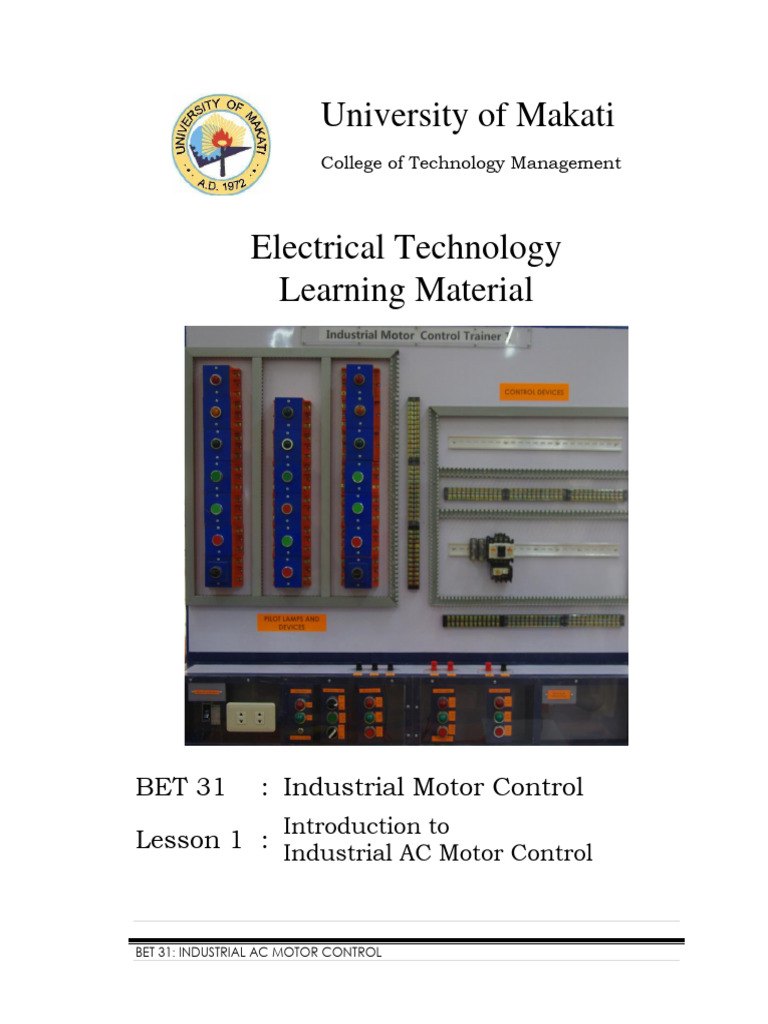 BET 31 Lesson 1 Introduction To Industrial AC Motor Control PDF