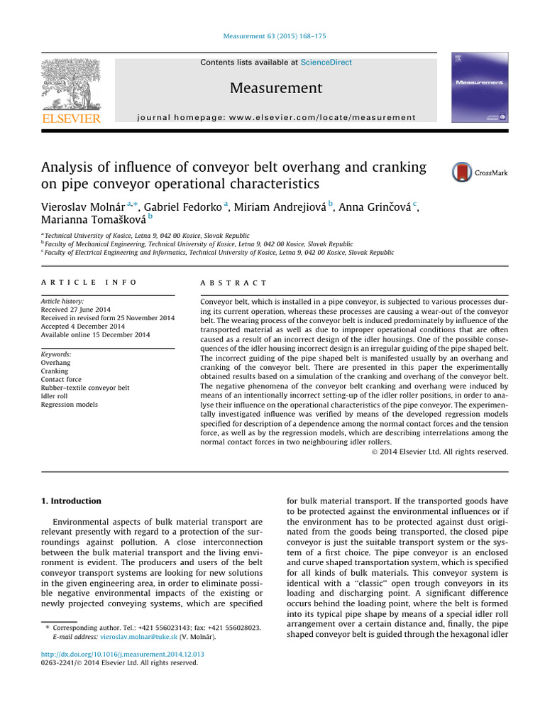 Analysis of Influence of Conveyor Belt Overhang and Cranking On Pipe ...