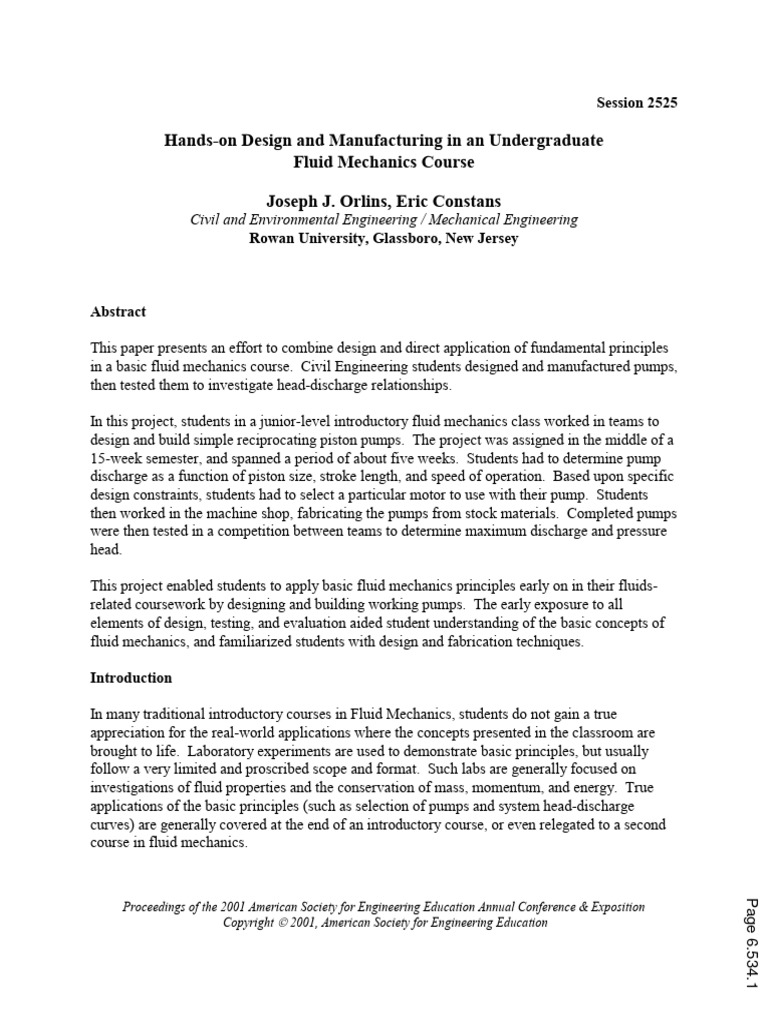 Hands on design and manufacturing in an undergraduate fluid mechanics
