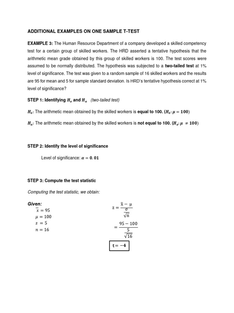 One Sample T Test - Additional Examples | PDF | Statistical ...