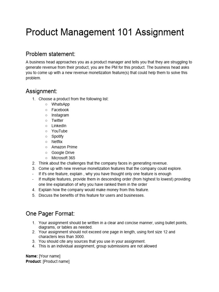 Product management 101 class assignment pdf world wide web