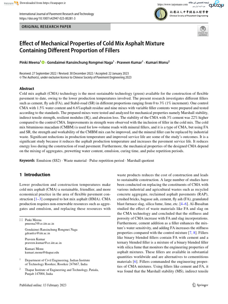 Effect of Mechanical Properties of Cold Mix Asphalt Mixture | PDF ...