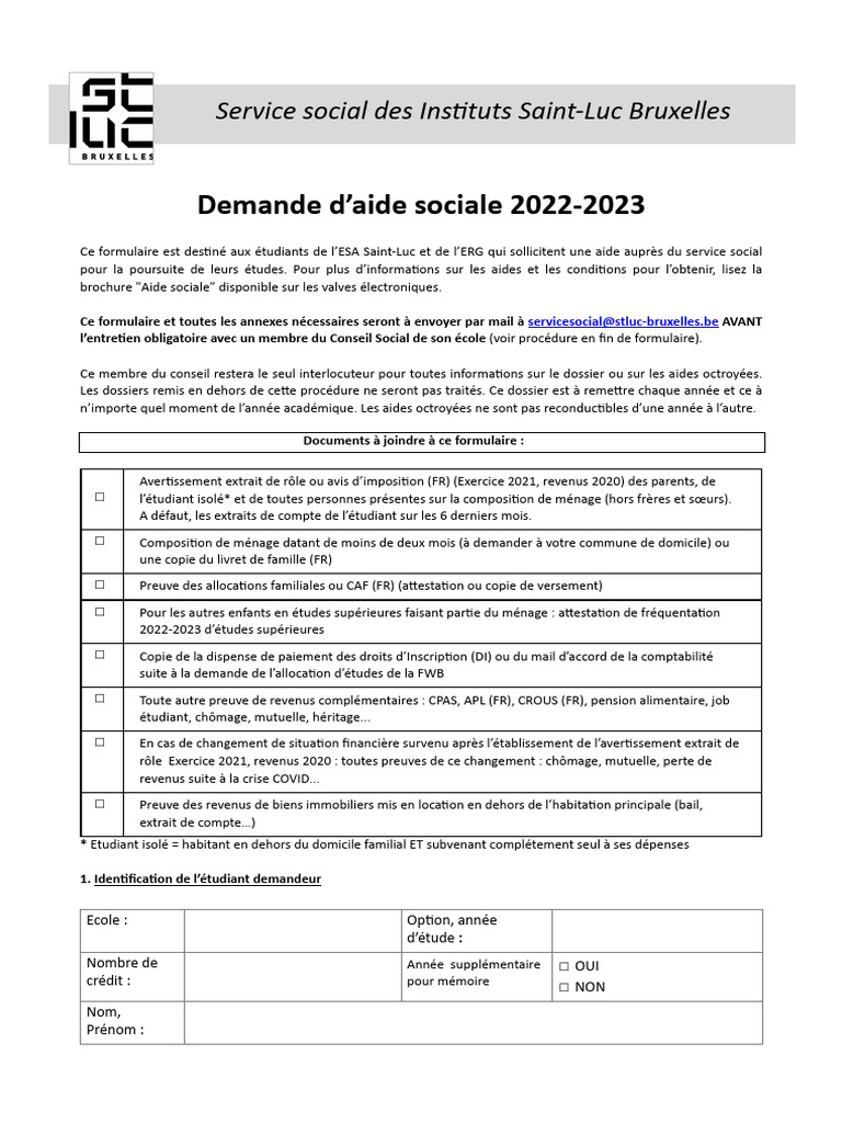 Demande D Aide Sociale tudiante 2023 PDF Psychologue