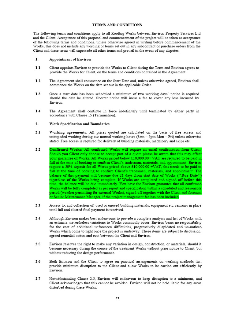 Roofing Terms and Conditions Environ PDF Legal Liability Breach