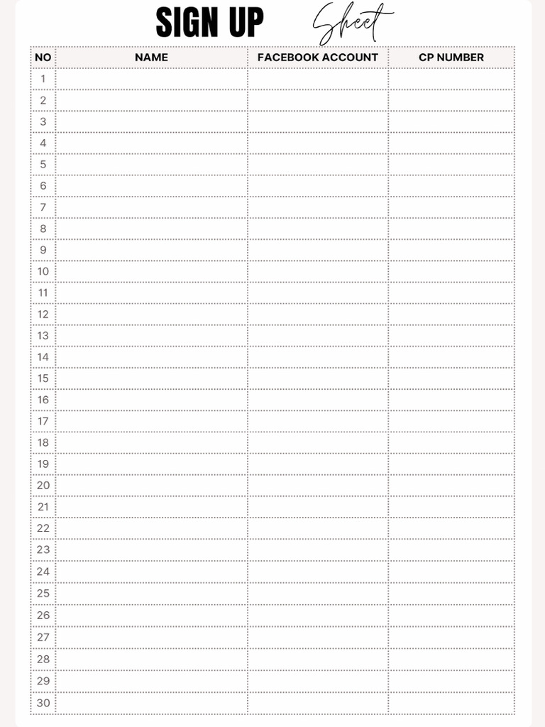Sign Up Sheet Form