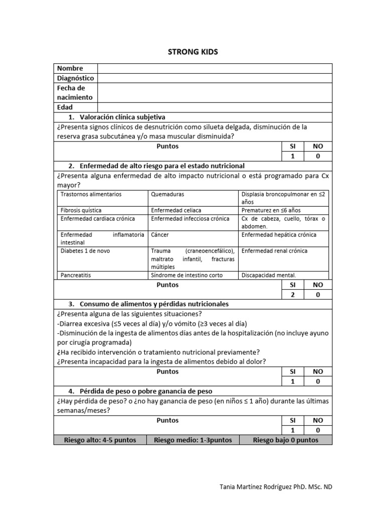 Tamizaje Nutricional Strong Kids | PDF | Pérdida de peso | Nutrición