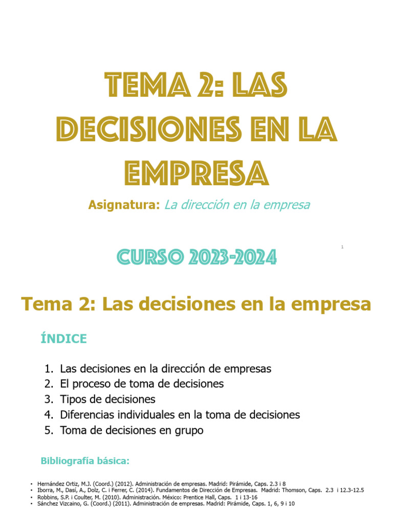 Decisiones en la Dirección Empresarial | PDF | Toma de decisiones ...