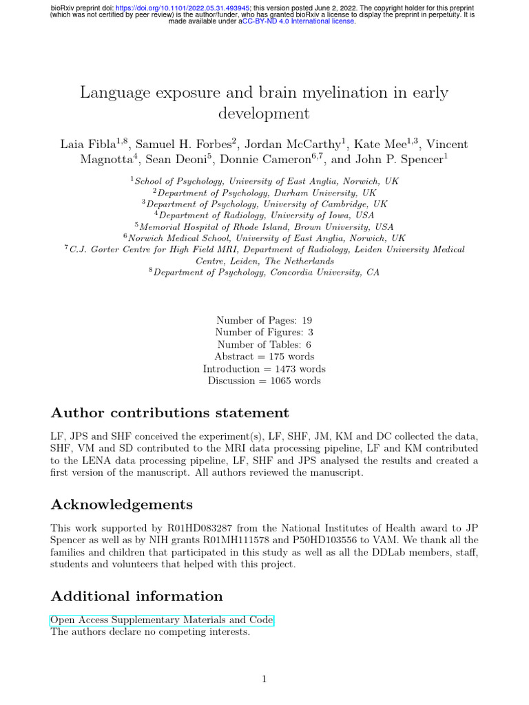 Fibla 2022 language exposure and brain myelination in early