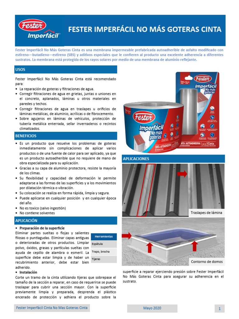Cinta Impermeable Fester No Más Goteras | PDF | Aluminio | Agua