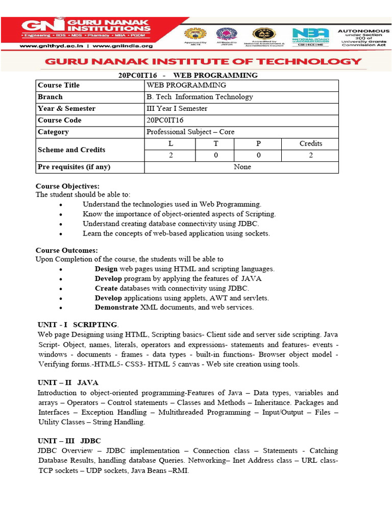Web Programming - Syllabus | PDF | World Wide Web | Internet & Web