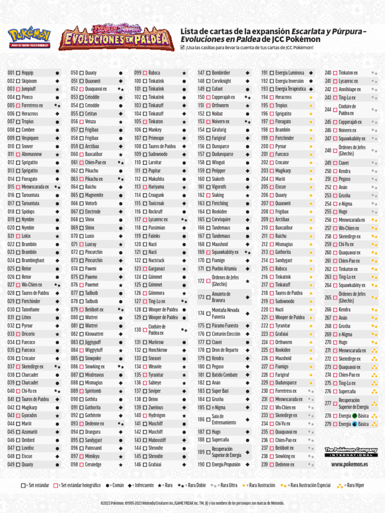 Pokemon Paldea Evolved Card List