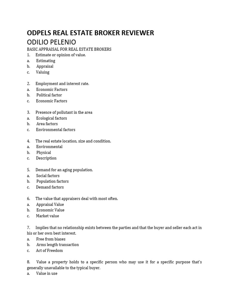 Basic Appraisal For Real Estate Brokers Philippine Real Estate Broker