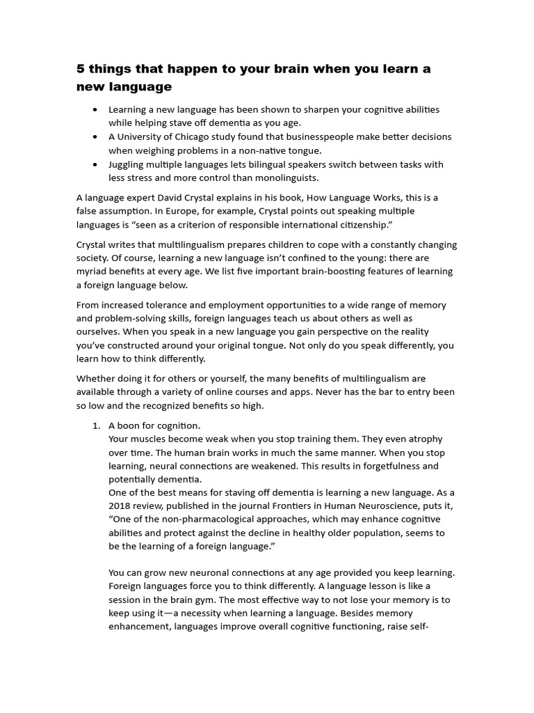 Brain Benefits of Learning Languages | PDF | Multilingualism | Learning