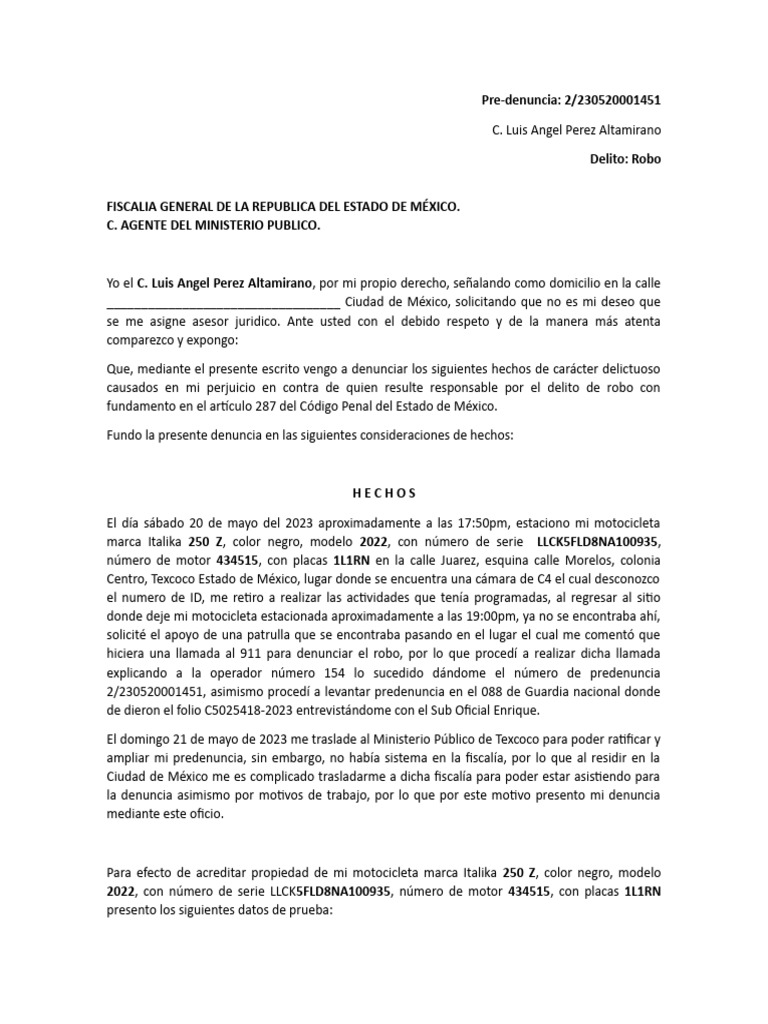 Escrito de Denuncia. | PDF