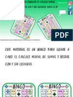 Bingo Cálculo Mental SUMAS Y RESTAS Con y Sin Llevadas