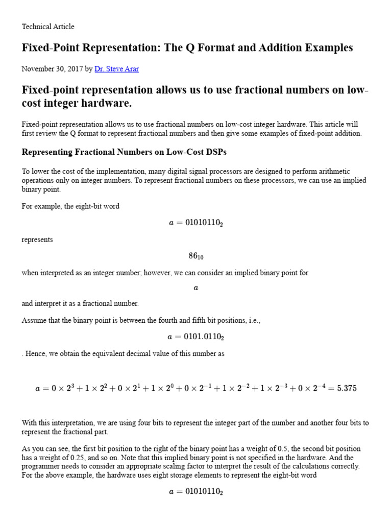 FixedPoint Representation and The Q Format and Addition Examples PDF