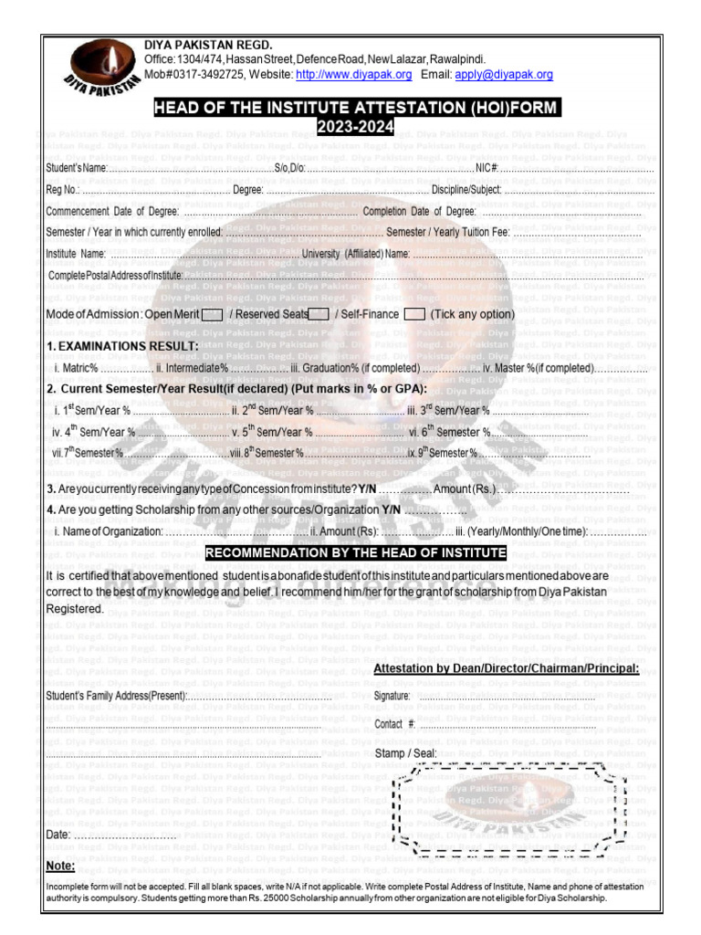 Attestation Form 2024 PDF Educational Stages