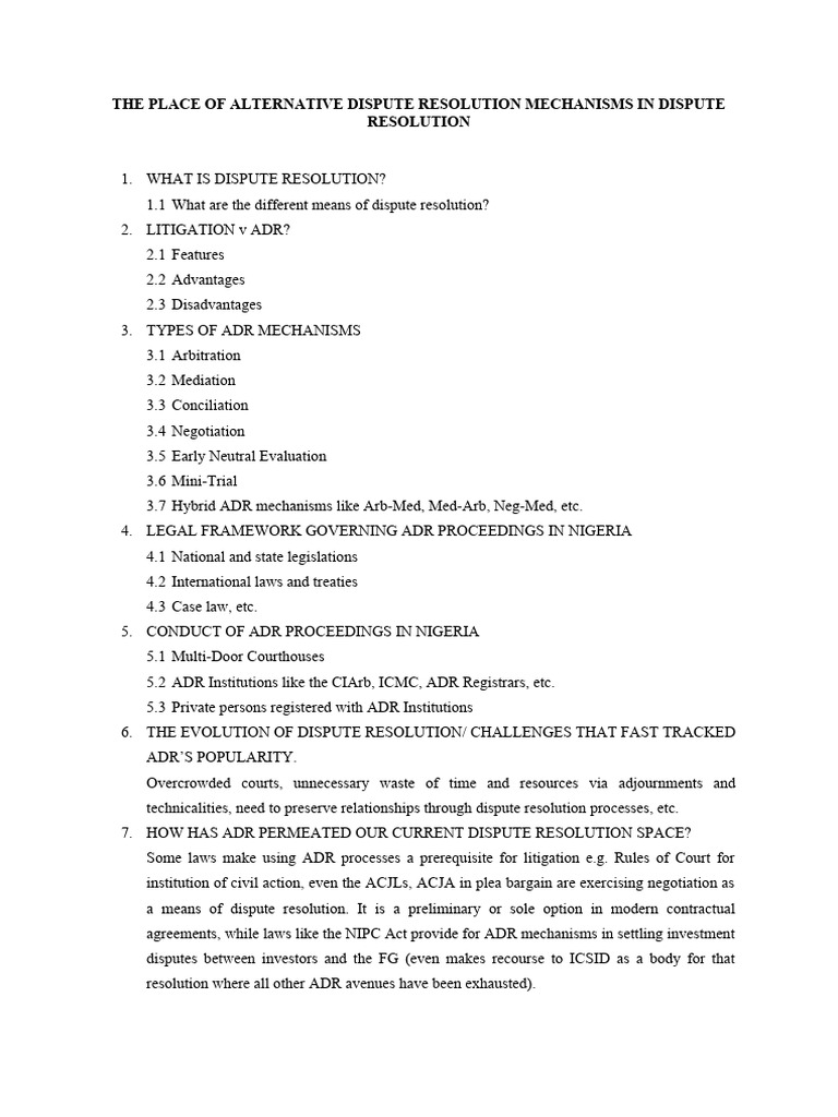 What Is The Purpose Of Alternative Dispute Resolution Mechanisms