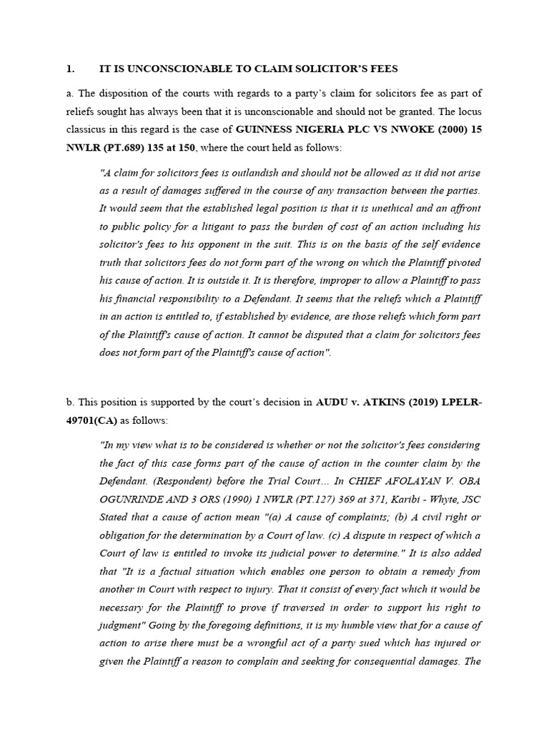 Authorities on Claim for Solicitor's Fees PDF Lawsuit Damages