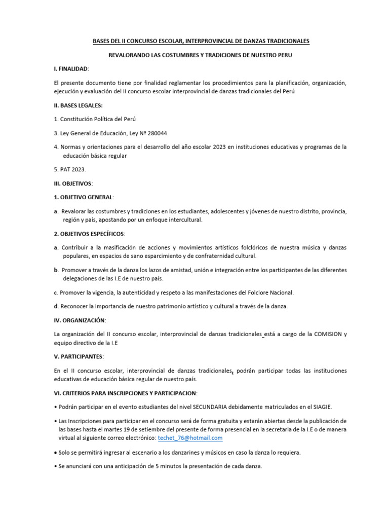 II Concurso Escolar de Danzas Tradicionales | PDF | Bailes | Ritmo
