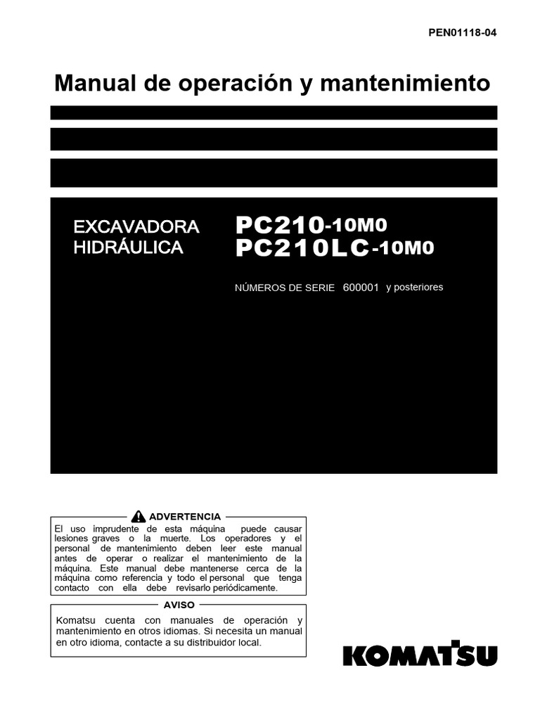 Manual de Operación Excavadoras Komatsu PC210 10M0 PDF