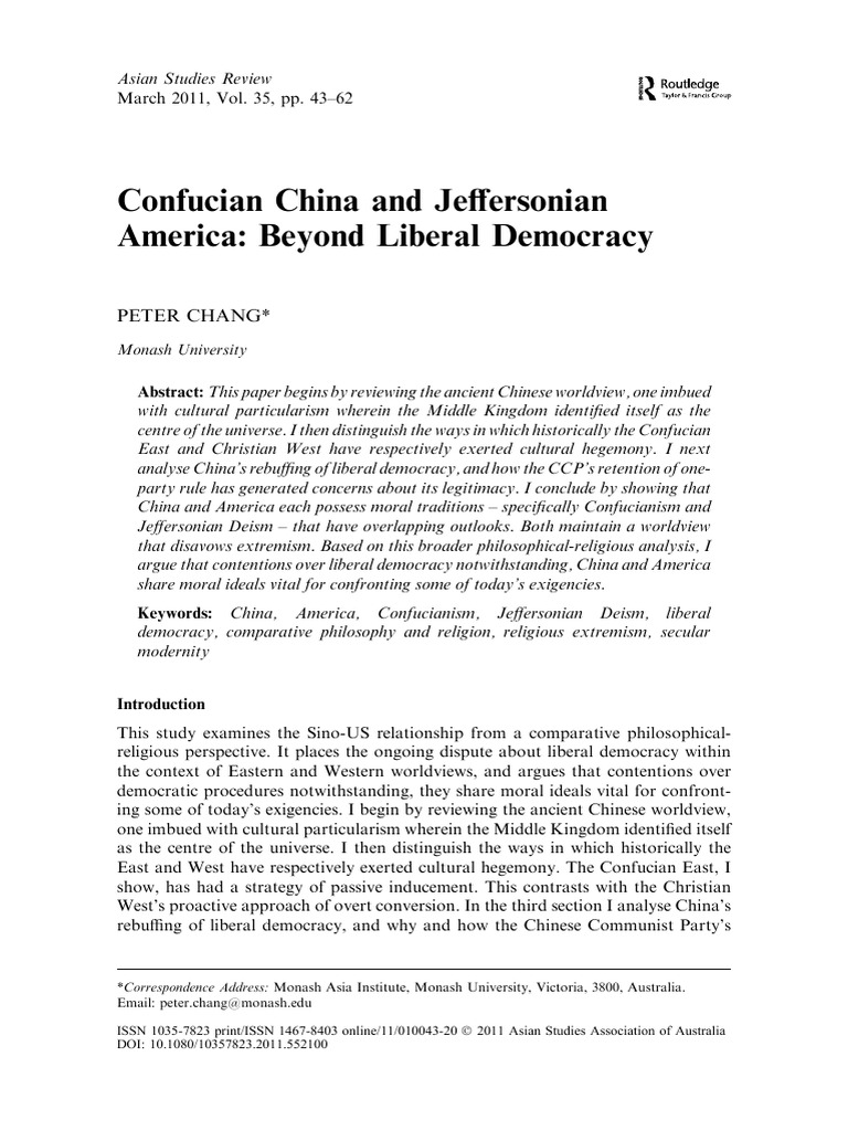 Confucian China and Jeffersonian America Beyond Liberal Democracy PDF