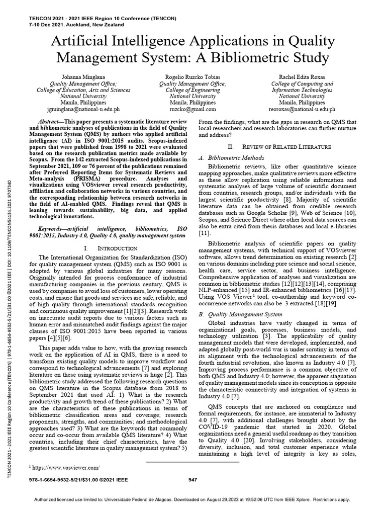 Artificial Intelligence Applications in Quality Management System A ...