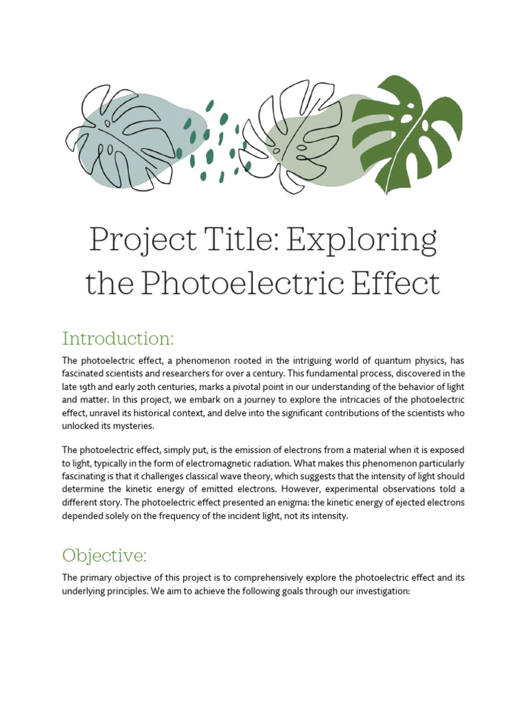Project Title Exploring The Photoelectric Effect | PDF