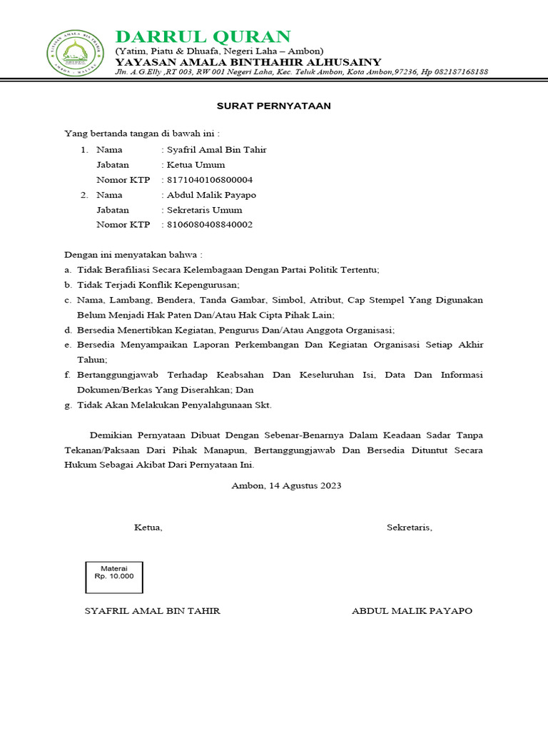 Surat Pernyataan Pdf Hukum
