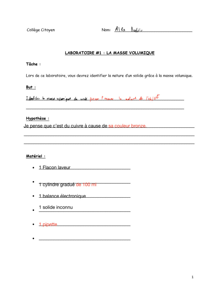 Identifier un solide par sa masse volumique | PDF