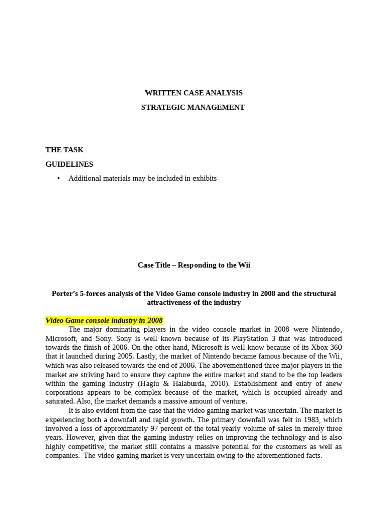 CASE Study Responding To The Wii PDF Video Game Consoles Wii