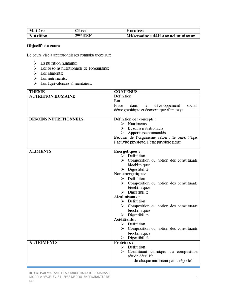 NUTRITION 2nde ESF | PDF