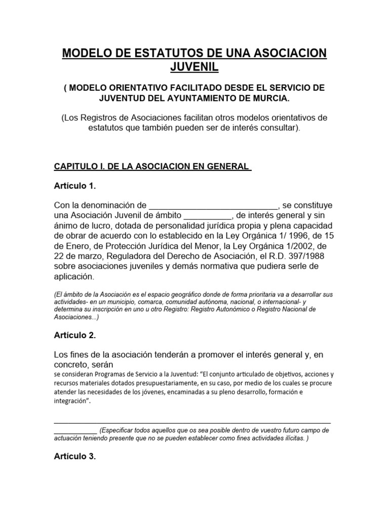MODELO DE ESTATUTOS DE UNA ASOCIACION JUVENIL | PDF | Presupuesto ...