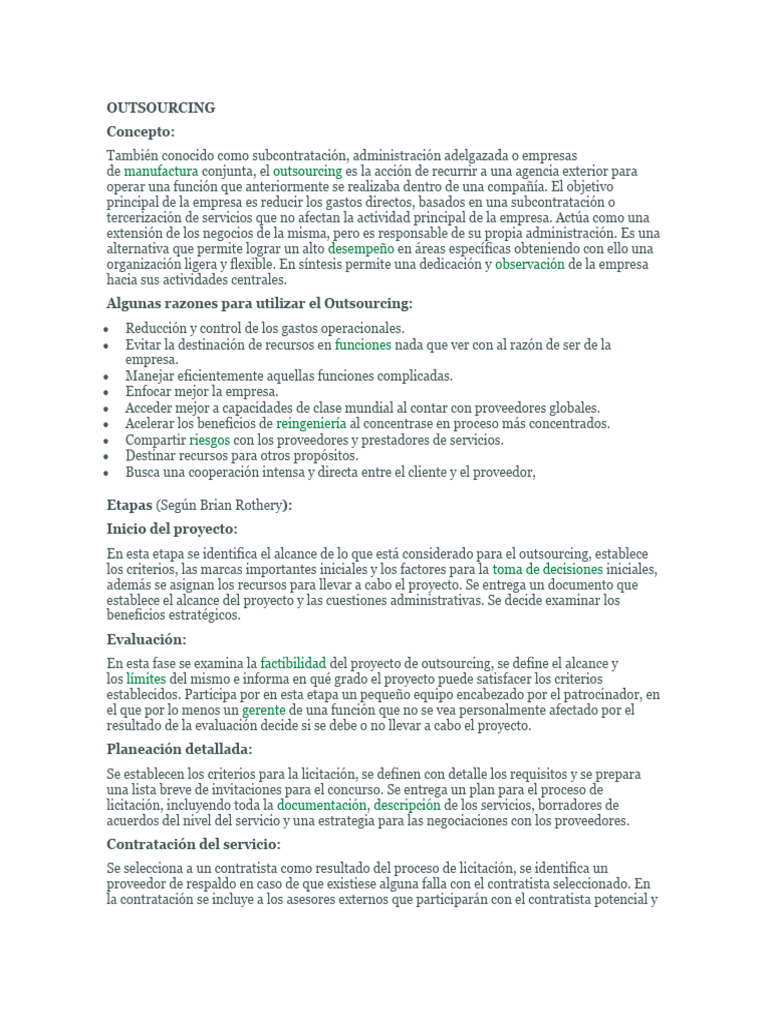 Riesgos del Outsourcing en Empresas | PDF