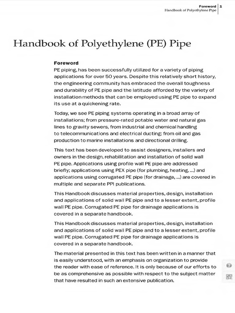 Handbook of Polyrthylene (PE) Pipe | PDF
