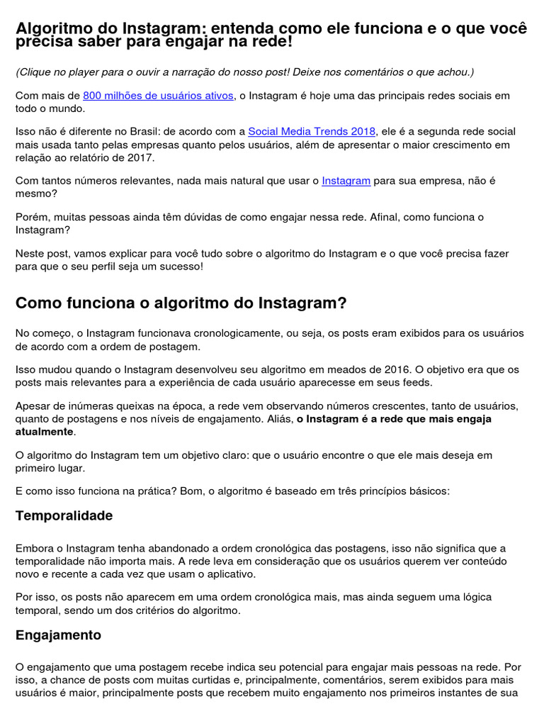 Entenda o Algoritmo do Instagram | PDF | Hashtag | Rede de computadores