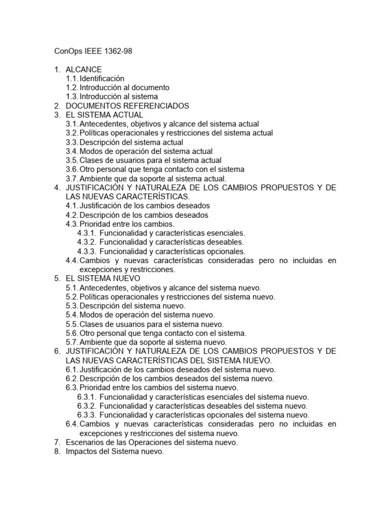 ConOps IEEE 1362-98: Sistema Nuevo | PDF | Negocios | Tecnología