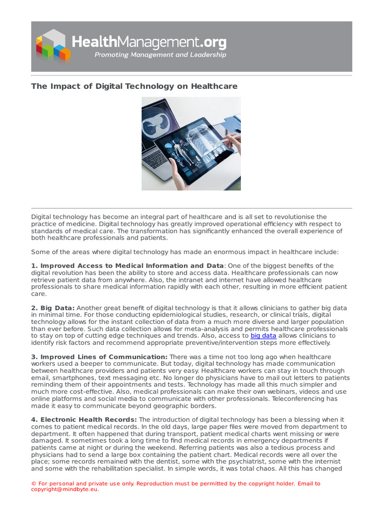 The Impact of Digital Technology On Healthcare | Download Free PDF ...